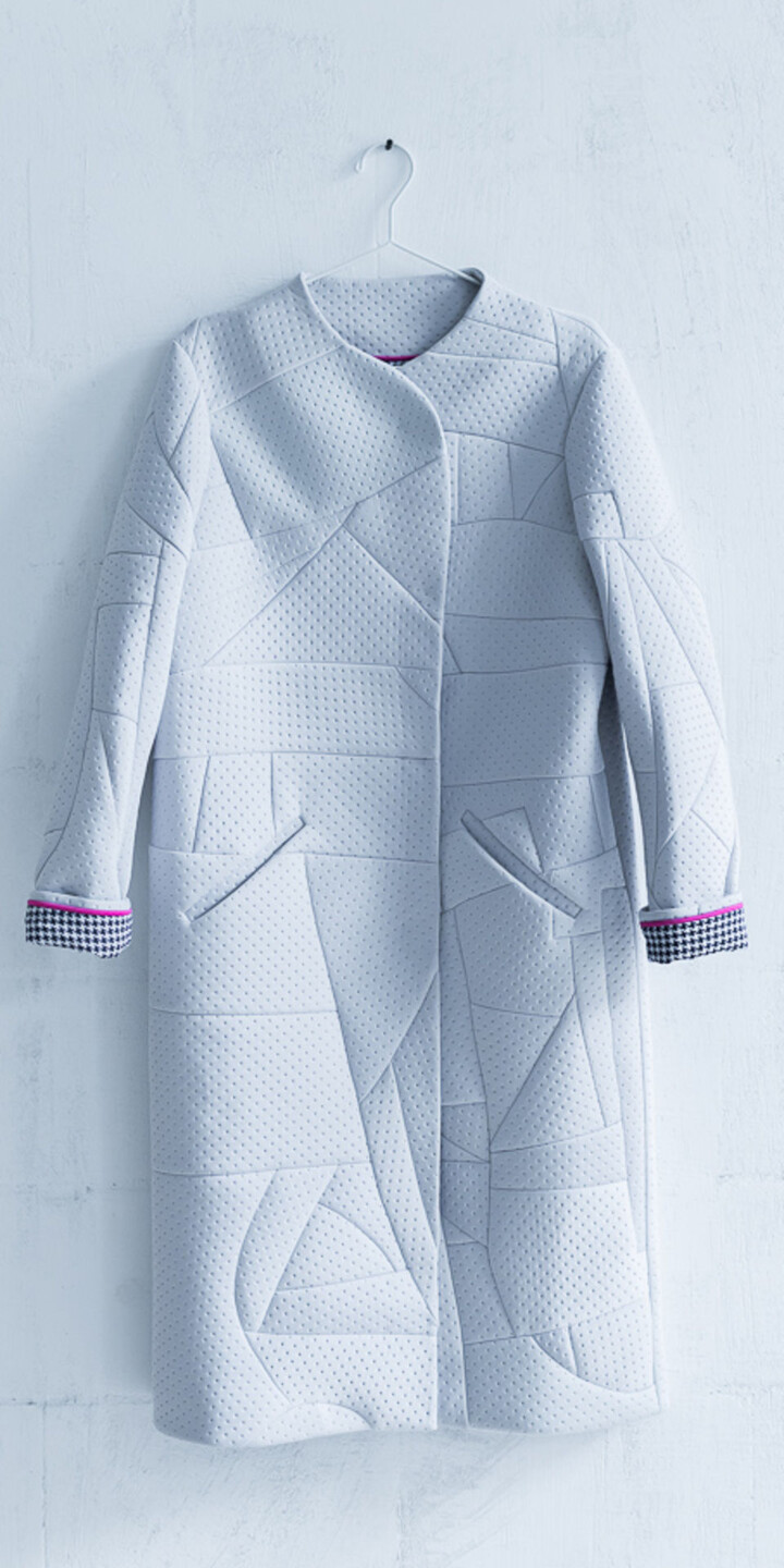 neoprene scraps, neoprene coat, unique coat, zefyras fashion