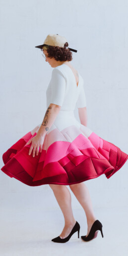 neoprene skirt, sustainable fashion, zefyras skirt, ombre skirt, skirt suit