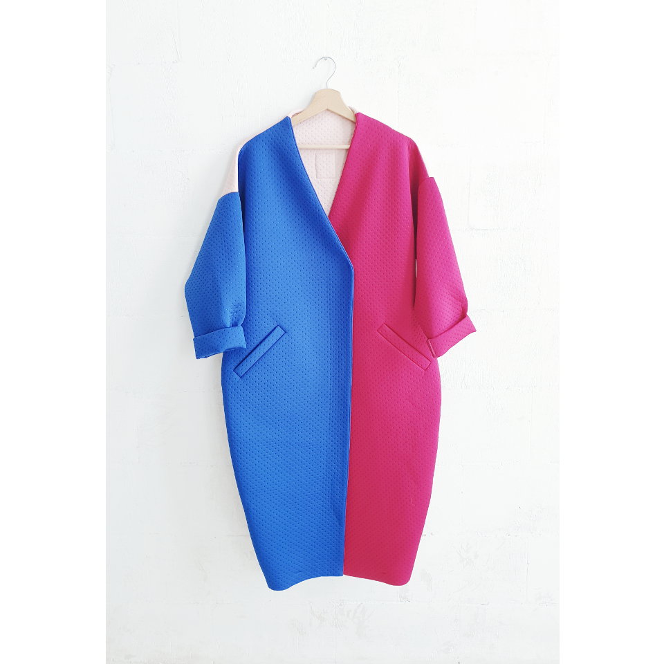 oversized coat, bright coat, multicolored coat